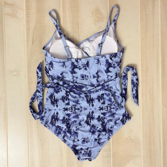 Daci Sexy High Waisted Tummy Control One Piece Swimsuit BlueTie Dye Sz 14W - Picture 4 of 9